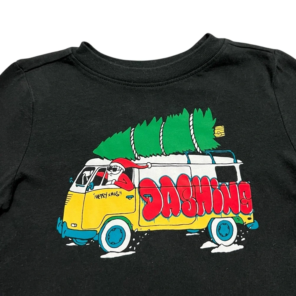 Old Navy 3T Black Christmas Tree Van Santa Shirt